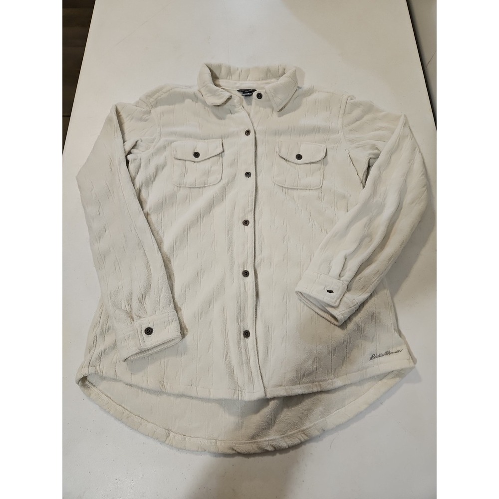 EDDIE BAUER Womens Ivory Beige‎ Microfleece Small Shirt Top Super Soft (1343)